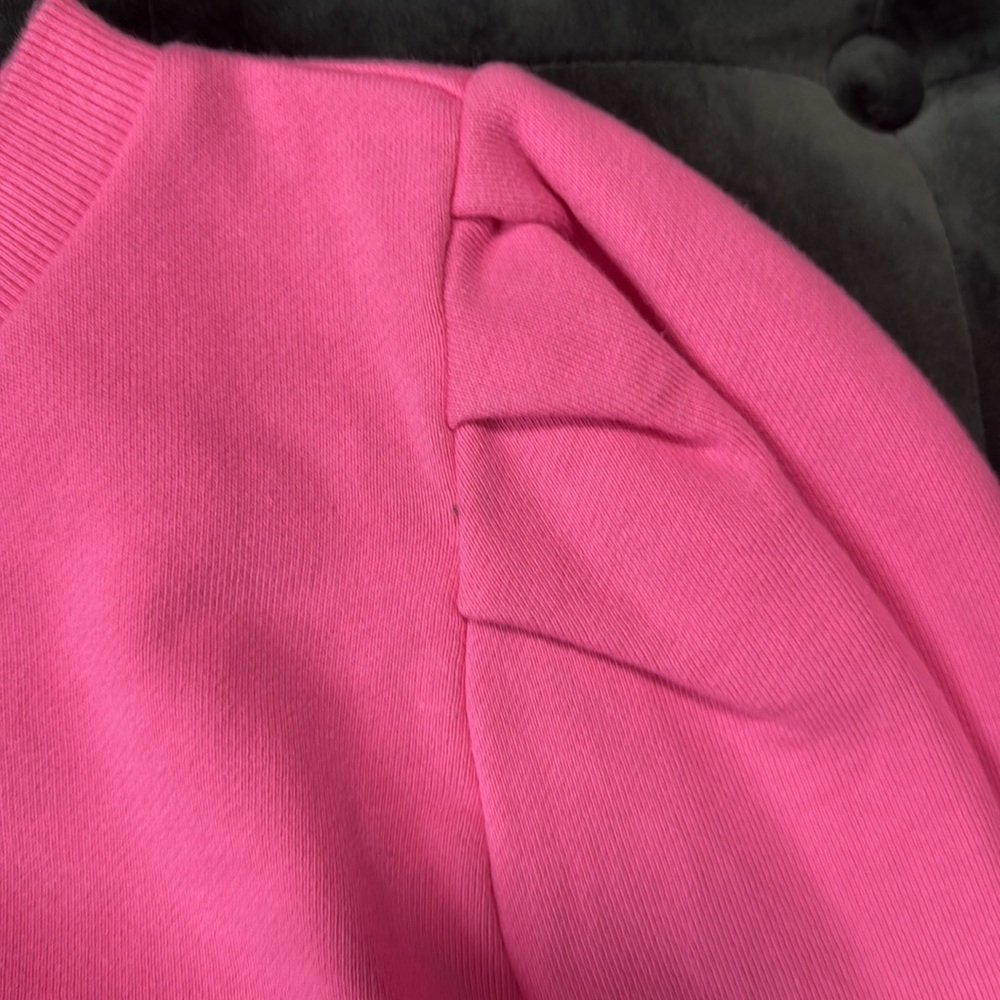 Ann Taylor LOFT, Pink Puff Sleeve Fitted Sweatshirt, Size Medium - Picture 5 of 5
